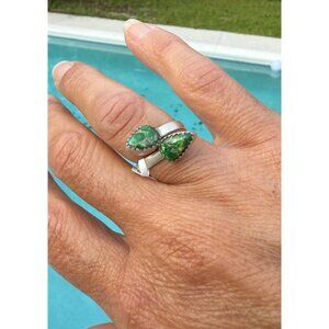 Artisan Sonoran Gold Turquoise Sterling Silver Statement Adjustable Ring Gift